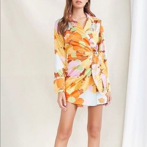 🌼F21 NWT Floral Satin Groovy Wrap Dress Mod Sz S